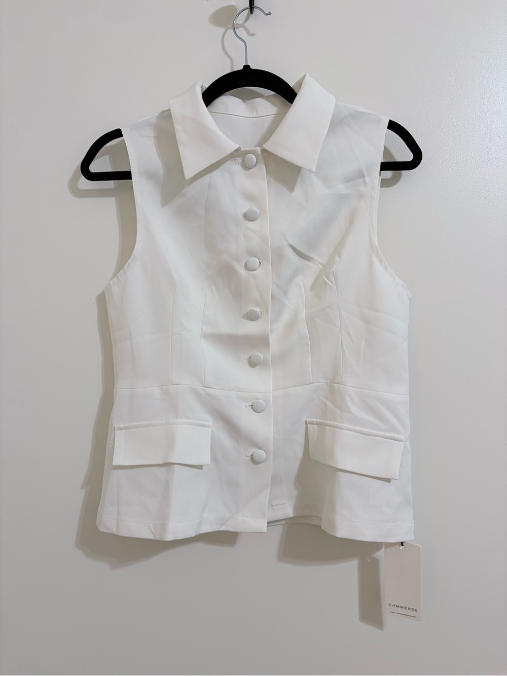 CLEMENSE Women’s S Solid White 2pc Pant Suit Set Sleeveless Lined Vest Pants